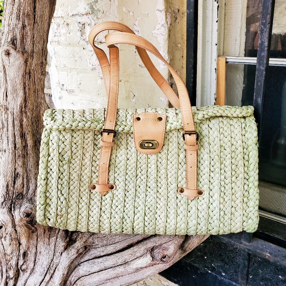 Maggi B light green wicker shoulder bag